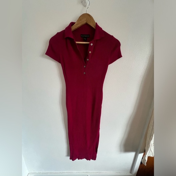 House Of Harlow 1960 Dress Midi Polo Raspberry Ribbed Knit Button Size XS - Picture 3 of 7